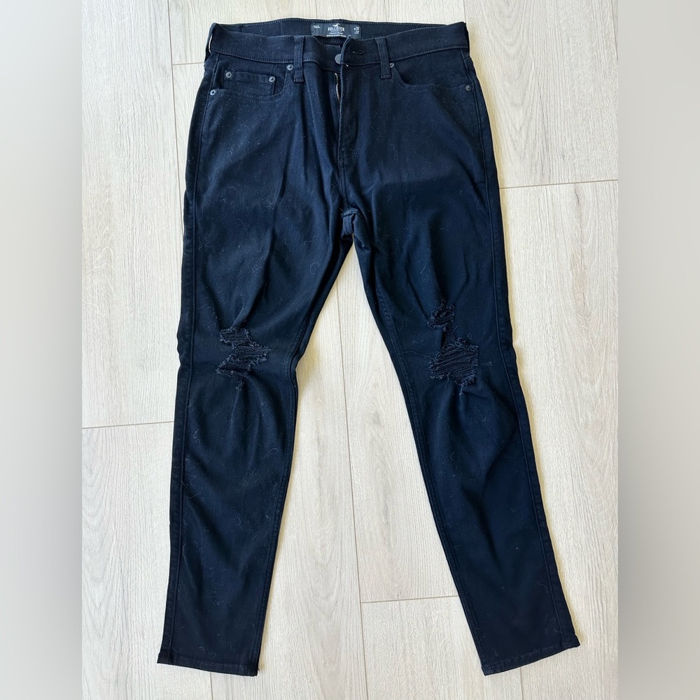 Hollister Black Skinny Jeans with Distressed Knees